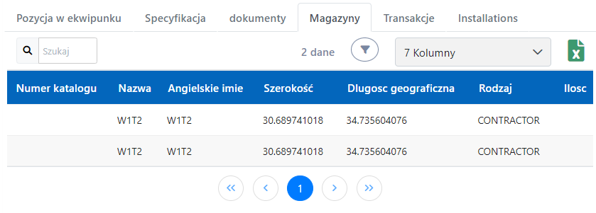 Pozycje inwentarza w magazynach